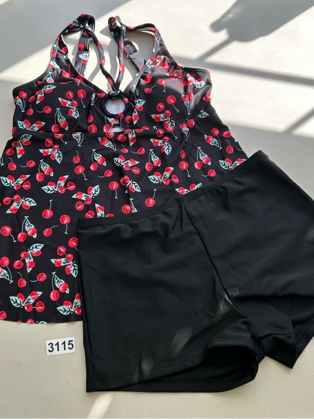 Blueming Small Tankini Set Black Cherry Print Swimwear New